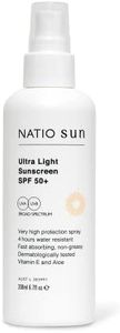 Natio Australia Ultra Light Spray Sunscreen SPF 50+ 200ml - Dermatologically Tested Sunscreen Spray, Suitable for Kids, 4 Hour Water Resistant, UVA/UVB Broad Spectrum Protection - Vitamin E & Aloe Vera - Made in Australia