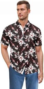 ETHANOL Men Classic Slim Fit Woven Short Sleeve Wrinkle Resistant Print Shirt MSTL46568-2444BRG Dark RED L