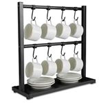 GERAWOO Coffee Mug Holder, Adjustable 2-Tier Cup Tree Stand with 8 Hooks, Premium Metal Mug Rack Shelf Gifts, Cup Storage Organizer for Home Kitchen Bar Counter Display Tea (Black)