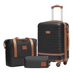 COOLIFE Suitcase Trolley Carry On Hand Cabin Luggage Hard Shell Travel Bag Lightweight with TSA Lock,The Suitcase Included 1pcs Travel Bag and 1pcs Toiletry Bag (Black/Brown, 20 Inch Luggage Set)