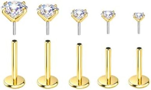 5PCS Titanium Threadless Flat Back Earrings and Nose Studs 18G/20G