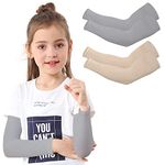 2 Pairs - Arm Sleeves for Kids Babies Toddlers, Unisex UV Sun Protection Arm Cover Cycling, Golf, Outdoor Sports, UPF 50, Age 1-7, UV Sun Protection, Cooling Sleeves with Grey and Skin Colors