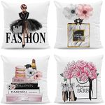 FCOZM 18x18 Pink Gold Throw Pillow Covers Fashion Women Girly Bed Decorative Pillow Covers Flower Perfume Lipstick Sofa Couch Pillow Covers Black White Accent Velvet Pillow Cases Set of 4