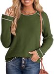 Dokotoo Womens Tops Long Sleeve Waffle Knit Tops for Women Fall Fashion Outfits 2024 Crewneck Fashion Spring Casual Dressy Blouses T Shirts Loose Fit Shirts Basic Tee Christmas Shirts Green Medium