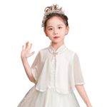SamHeng Girls Chiffon Shawl, Princess Dress Wrap Capelet Flower Girls Lace Bolero Shrug Coat Cape Jackets for Wedding Party Birthday Communion Performances Daily Wear (White)