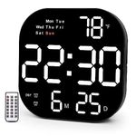 R RUNILEX Digital Wall Clock Large Display, 10.5” LED Digital Clock with Date and Temperature, Auto Dimming, Day of Week, with Remote Control, Perfect for Home Office Living Room(White)