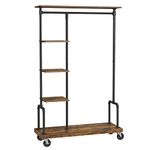 VASAGLE Clothes Rack, Clothing Rack on Wheels, 5-Tier Garment Rack with Metal Pipes, for Bedroom, Store, Laundry Room, Living Room, Rustic Brown and Black HSR66BXV1