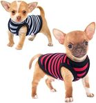 Frienperro Small Dog Shirt, 2-Pack Striped XXS Dog Clothes, Breathable Cotton Chihuahua Clothes for Small Dogs Girl Boy Yorkie, Small Pet Puppy Clothes Outfit Cat Vest,Red & Grey XXS