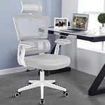 ALFORDSON Mesh Office Chair Swivel Computer Chair with Tilt & Height Adjustment, Ergonomic Executive Office Chair with Built-in Lumbar Support Headrest and Tall Back, Fabric Racing Chair Grey