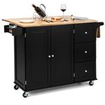 COSTWAY Kitchen Storage Trolley, Rolling Island Cabinet with Extendable Tabletop and Adjustable Shelves, Home Kitchen Dining Organiser Sideboard Cupboard Cart, 136 X 76 X 91cm (Black)