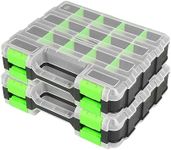 Jack Boss Tool Box with Transparent Lid, Double Side 34-Compartments Organizer Box with Removable Dividers for Hardware, Screws, Bolts, Nails, Beads, Jewelry and Fishing Accessories, Green, 2 Pack