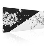 Black White Cherry Blossom Mouse Pad Japanese Sakura Death Life Extended Desk Mat 80X30 cm Non-Slip Rubber Base Stitched Edge Large XL Playmat for Gaming Laptop Computer PC Desktop,31.5×11.8 Inch