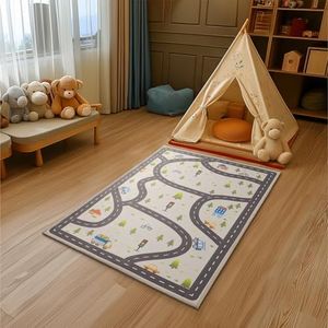 Navaris Car Play Mat - Kids Car Rug with Anti-Slip Particles - Easy to Clean Playroom Rugs - Playmat Perfect for Children's Bedrooms, Toy Car Road Play