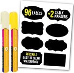 96 Premium Chalkboard Labels Multipack + 2 Erasable Chalk Markers - Removable Waterproof Reusable Chalk Labels Dishwasher Safe Chalk Board Mason Jar Labels - Chalkboard style Stickers Labels