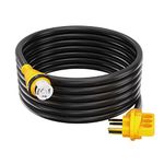 Houseables 50 Amp RV Extension Cord, Power Cords, 30 Ft Long, 1 Pack, Black, Yellow, SS2-50R Female Adaptor, 14-50P Male Plug, 50A Compatible, PVC, STW, w/ Handle, for Camper, Motorhome, UL Certified