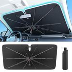 Wigoo 2024 Ice-Shield Sun Shade for Car Windshield [100% Sun Block, 4-Gen Cooling Tech] Heat Insulation Protection, Portable Front Window Sunshade Umbrella for Compact Sedan & SUV, Small 53"x29"