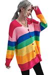 Floerns Women's Rainbow Striped Print Button Front Long Sleeve Cardigan Sweater, Multi, X-Large