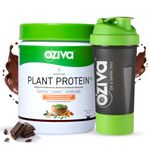 OZiva Bioactive Plant Protein supplement (Chocolate with Shaker) | 25g Protein,5.5 BCAA| Pea Isolate| Plant based Protein Powder for Women & Men | Essential Amino Acids| Vegan, Sugar free, 500g