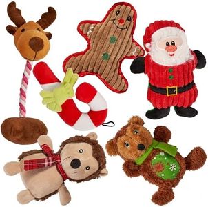 THE TWIDDLERS 6 Value Pack Christmas Dog Toys for Small Dogs & Large Dogs, Squeaky Plush Chew Toys for Puppy - Reindeer Interactive Rope, Santa, Gingerman, Small Dog Christmas Toys Dog Xmas Gifts