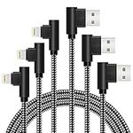 Lightning Cable 10ft iPhone Charger Cable 3PACK 90 Degree Right Angle Nylon Braided Gaming Charging Cord Compatible with iPhone 14 13 12 11 X 8 7 6 Plus iPad(Black White)