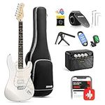 Donner Electric Guitar Kit, Full Size 39 Inch Solid Body E Guitar Set with Amplifier, Bag, Capo, Strap, String, Tuner, Cable and Picks (Polar White)