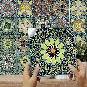 24pcs Moroccan Tile Stickers 15x15cm Bathroom Green Tile Stickers for Kitchen Bathroom Living Room Fireplace Stairs Home Waterproof Stickers for Tile Peel and Stick Tile Decals 6"x6"