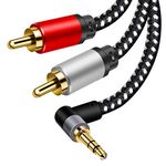 3.5mm Aux Cables, 90° RCA Audio Cable, 3.5mm to 2-Male RCA Stereo Splitter Cable 1/8" Right Angle TRS to RCA Straight Plug Audio Auxiliary Cord,Hi-Fi Sound, Nylon Braided (26.3ft/8m)