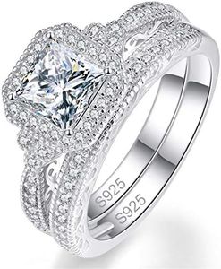 Yaresul 0.8ct Princess Cut Engagement Ring Sets 6X6mm White AAA Solitaire Cubic Zirconia Engagement Ring Set 925 Sterling Silver Wedding Ring Set for Women Size 6