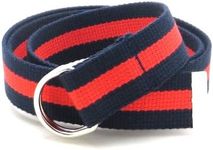 Canvas Web Belt D-Ring Buckle 1.25" Wide Metal Tip Mulit-Color (Navy/Red-XL)