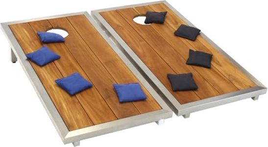AquaTeak Stellar Teak & Stainless Steel Corn Toss Game & Set of 8 Corn Toss Bags