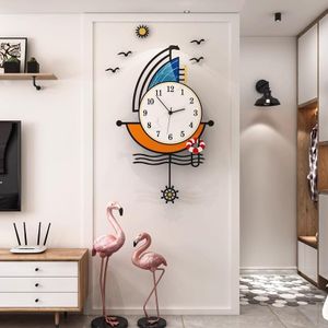 Modern Wall Clock Battery Operated 23 Inch SHUNZY Large Boat Design Pendulum Wall Clocks for Living Room Decor 3D Silent Clock Wall Decor Sticker Non Ticking for Bedroom Office Home Kitchen Decoration