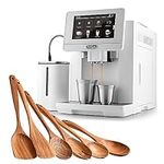 Zulay Magia Super Automatic Coffee Espresso Machine - Frother Handheld Foam Maker for Lattes - Espresso Coffee Maker With Easy To Use 7” Touch Screen & 6 Piece Wooden Spoons for Cooking