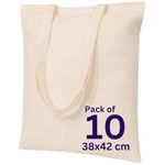 MINIMARG 100% Cotton Canvas Bags for Grocery, Plain Tote Bags to Decorate, eco-friendly Canvas Reusable blank Tote Bags made with Premium Quality Fabric - Size 38x42cm+65cm long Handle (10, Natural)