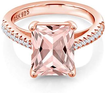 Gem Stone King 18K Rose Gold Plated Silver Peach Simulated Morganite and White Created Sapphire Ring For Women (3.46 Cttw, Available in size 5, 6, 7, 8, 9), Rose Gold Plated Silver Gemstone, nano