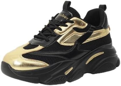 Niluber Women's Chunky Platform Sneakers-Slip On Breathable Running Shoes-Lightweight Glitter Rhinestone White Black Nude Red Sneakers, Blk/Gold, 8.5