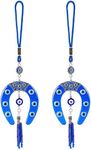 WEBEEDY 2Pcs Evil Eye Horseshoes Hanging Ornament, Turkish Blue Evil Eye Protection Charm with Bead Tassel, Car Decor Rear View Mirror, Wall Decor Home Decoration for Good Luck and Blessings