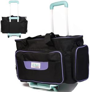Athena's Elements Rolling Sewing Machine Case with 4 Wheels, Sewing Machine Carrying Case, Black with Purple Trim, Detachable Rolling Dolly, Multiple Storage Compartments, Standard Size (Jet Black)