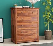 PS DECOR Contemporary Sheesham Wood Chest of Drawers 6 Drawer Storage Sideboard,Bedroom Hall Home Office Furniture, Kitchen Cabinet (Honey Finish)