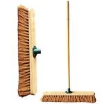 24” Broom Indoor Outdoor Soft Broom Sweeping Brush with Wooden Handle Natural Indoor Floor Brush with Dense Soft Bristles Brooms for Office Warehouse and Garage (Softer Coco Bristles)