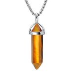 (5) Natural Brown Tiger Eye) - BEADNOVA Gemstone Crystal Necklace for Women Healing Stone Pendant Jewellery for Men Pendulum Divination Energy Healing Hexagonal Pendent (46cm Stainless Steel Chain)