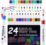 Amitasha 24 Colors Acrylic Markers Paint Pen Set, Premium Acrylic Pens for Wood, Canvas, Stone, Rock Painting, Glass, Ceramic Surfaces, DIY Crafts Making Creative Art Supplies