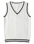 Locachy Women's Slim V Neck Sleeveless Sweater Vest Cable Knit Pullover Sweater, White, XX-Large