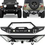 OEDRO Front and Rear Bumpers Fit 1987-2006 Jeep Wrangler TJ & YJ, Off Road Front & Back Bumper with Winch Plate Mounting & 4 X LED Lights & Hitch Receiver & 4 x D-Rings & Paintable Armor