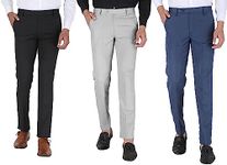 Shotarr Slim Fit Black, Grey, Morpitch Formal Trouser for Men - Polyester Viscose Bottom Formal Pants for Gents - Office Formal Pants for Men - Combo Pack of 3