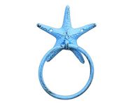 Hampton Nautical Rustic Light Blue Starfish Towel Holder 8.5" Decoration-Antique Vintage Cast Iron, Solid