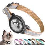 Airtag Cat Collar Breakaway, Odokele Reflective Cat Collars with Apple Air Tag Holder for Kitten, Cat GPS Tracker Adjustable Collars with Safety Quick Release Buckle for Kitties and Puppies - Brown