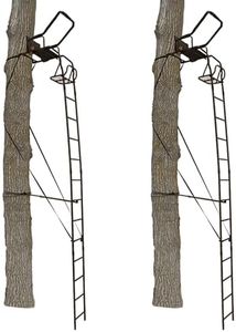 Big Game Warrior DXT 17 Foot Portable Hunting Outside Tree Stand Ladder with Flip Up Shooting Rail, Footrest, Flex-Tec Seat and Backrest (2 Pack)