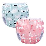 Luxja Swimming Nappy Reusable (Pack of 2), Adjustable Swim Nappies for Baby (0-3 Years), Washable, Pink Flamingo + Polar Bear