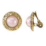 1928 Jewelry Women's Gold Tone Faux Pearl Round Button Clip Earrings, White, One Size