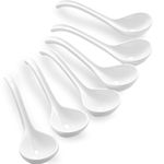 Soup Spoons Set of 6,Asian Soup Spoon Ceramic Ramen Spoons, Japanese Hook Design Soup Spoon for Miso, Dumpling, Chinese Wonton, Vietnamese Pho, Noodles, Dishwasher Safe (White)